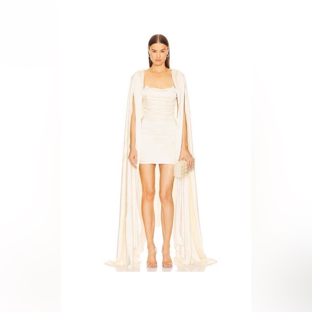 X revolve Bardot mini dress set with cape size xs ivory.